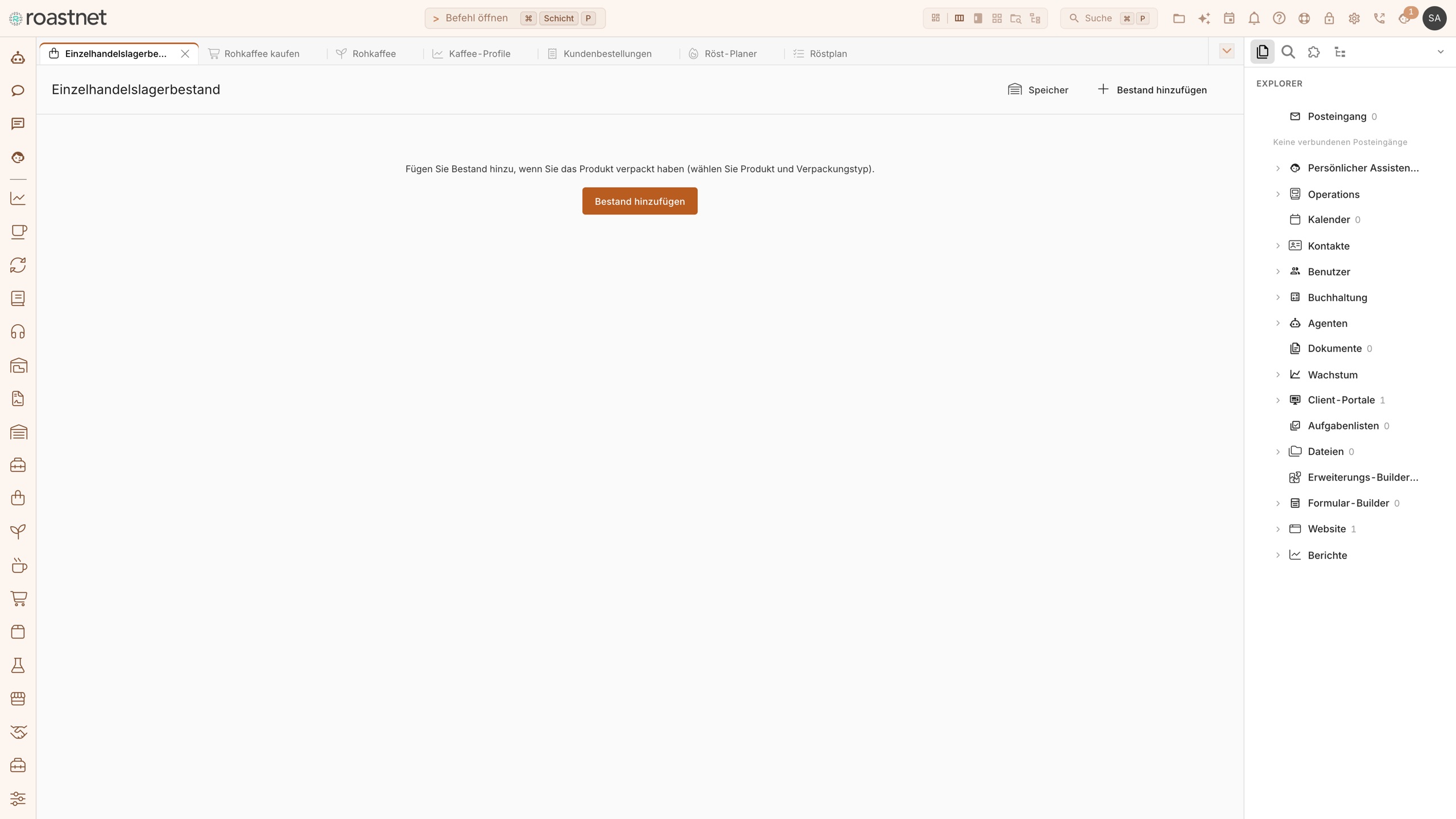 Kaffee-Produktkatalog für den gehosteten Storefront in Roastnet