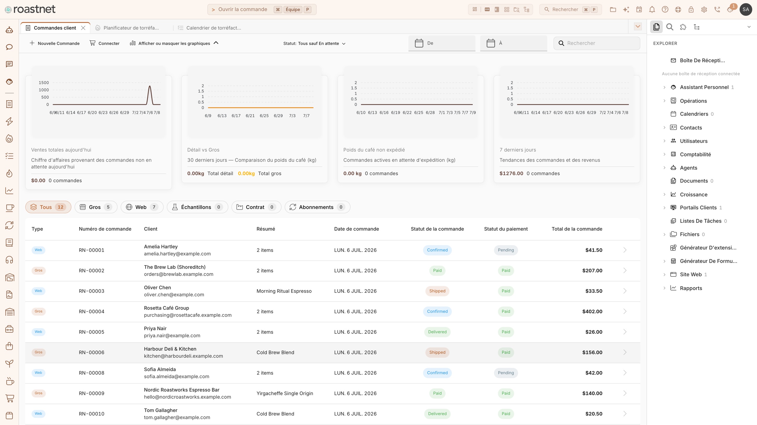 Gestion des commandes de gros et de détail dans Roastnet