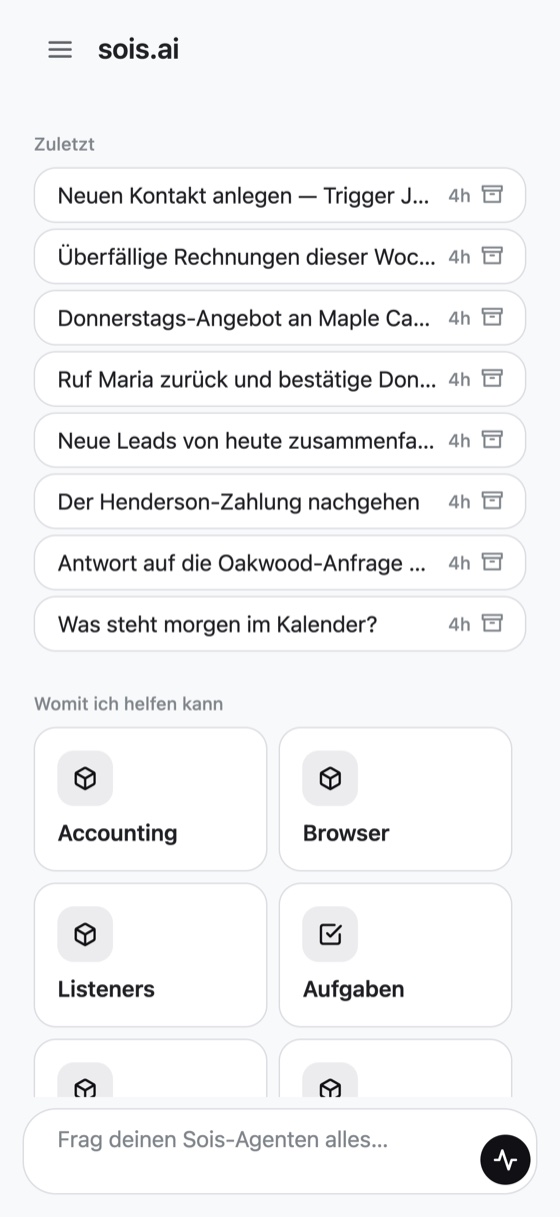 Chat-Ansicht der Sois Agent App
