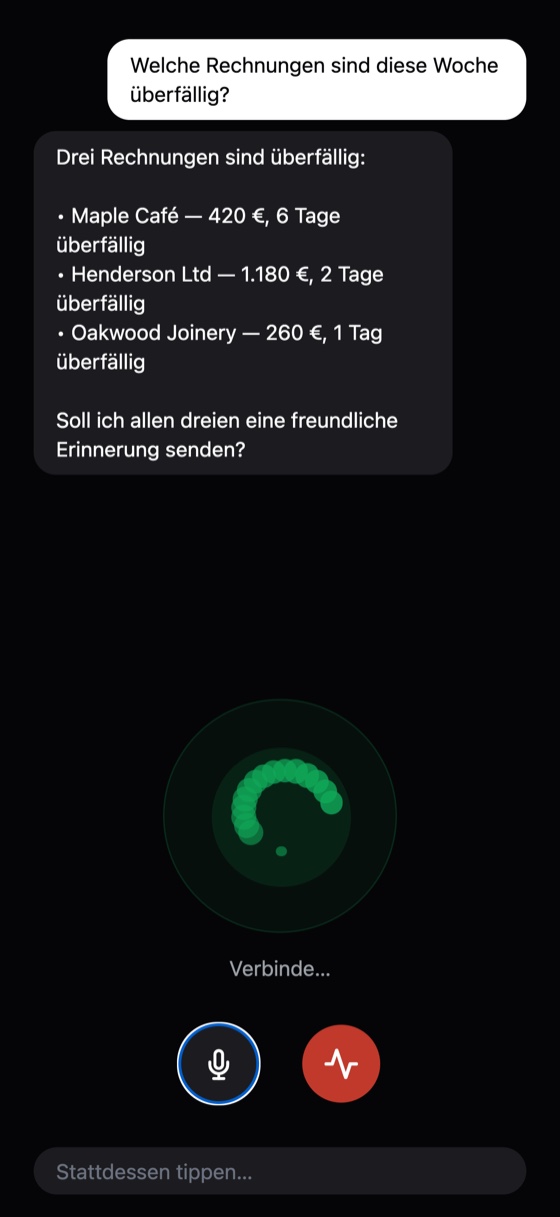 Sprach-Ansicht der Sois Agent App