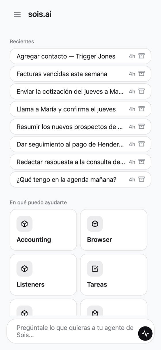 Pantalla de chat de la app Sois Agent