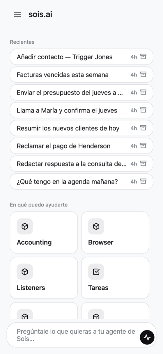 Pantalla de chat de la app Sois Agent