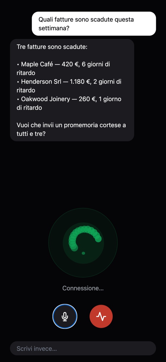 Schermata vocale dell'app Sois Agent