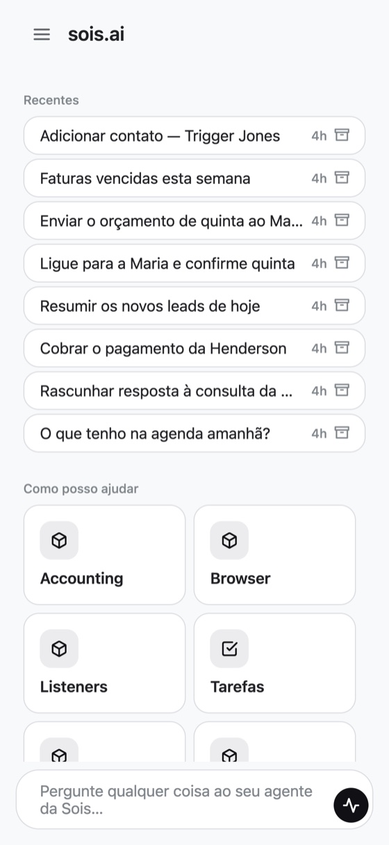 Tela de chat do app Sois Agent
